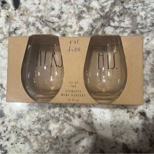 NIB! RAE DUNN His and Hers Stemless Wine Glasses